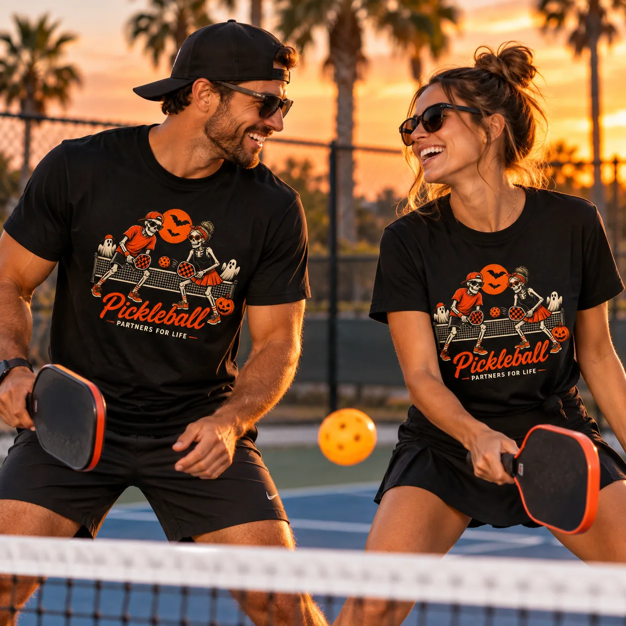 Halloween Pickleball Skeletons on a t-shirt